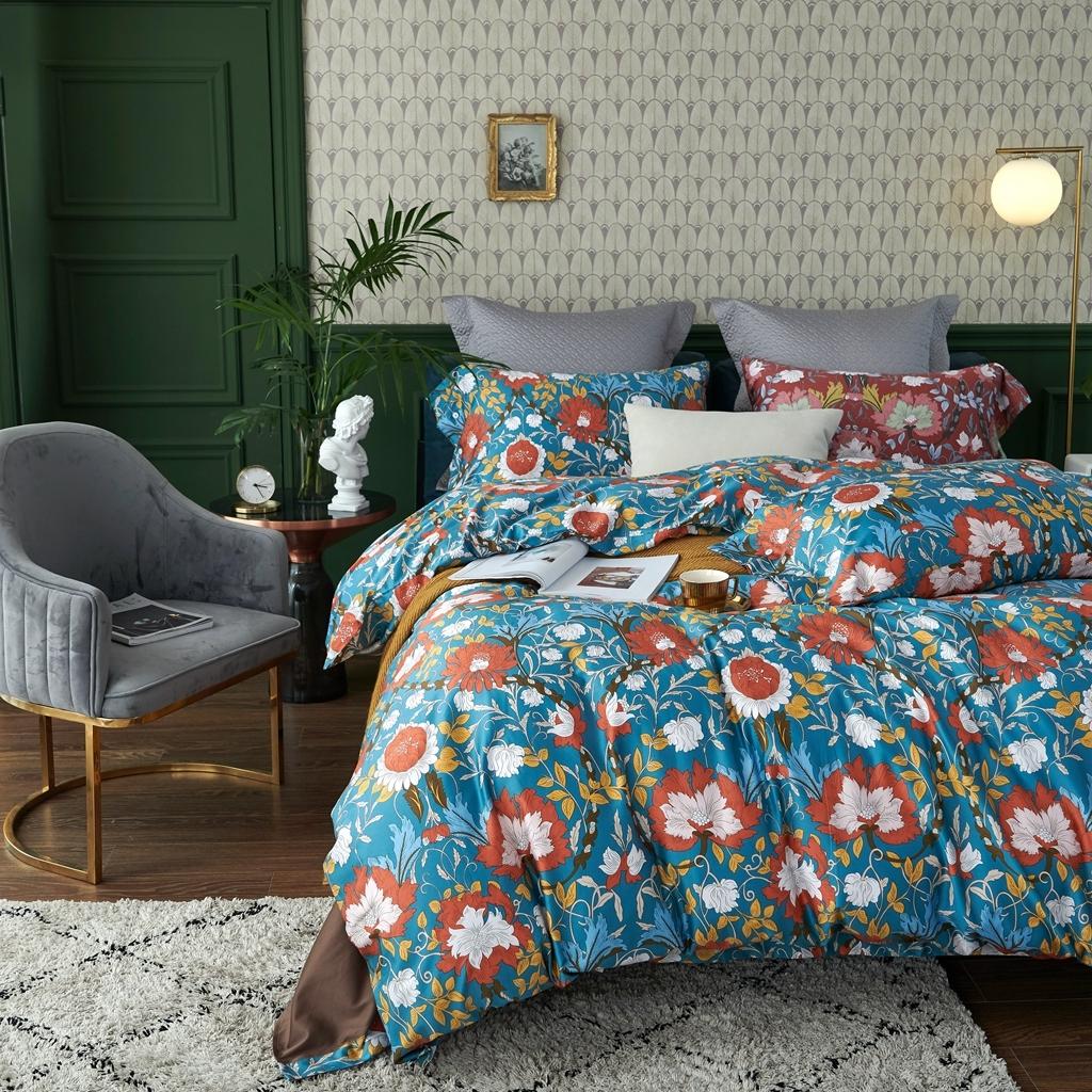 91家纺网 家纺一手货源 找家纺 优然居2020新款60S长绒棉活性印花四件套 特赫姆蓝