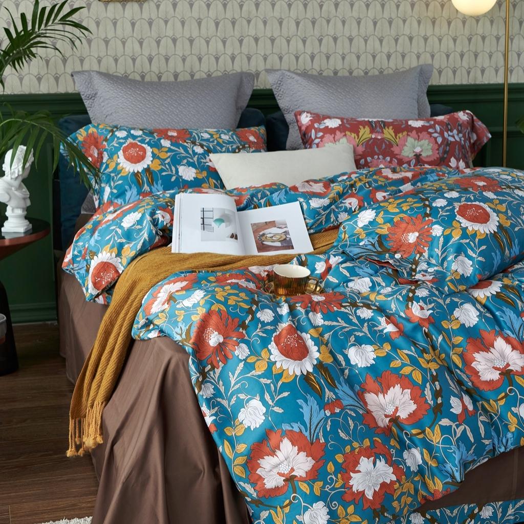 91家纺网 家纺一手货源 找家纺 优然居2020新款60S长绒棉活性印花四件套 特赫姆蓝