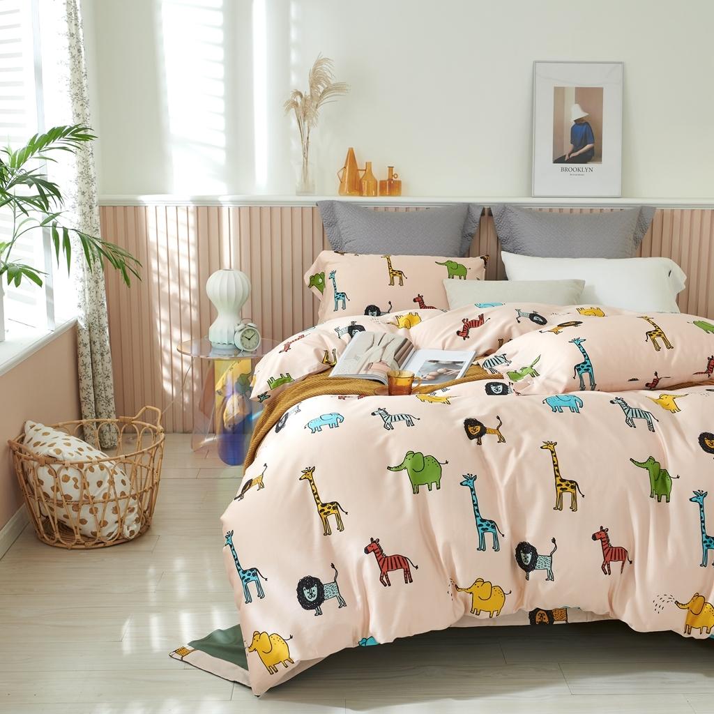 91家纺网 家纺一手货源 找家纺 优然居2020新款60S长绒棉活性印花四件套 长颈鹿乐园