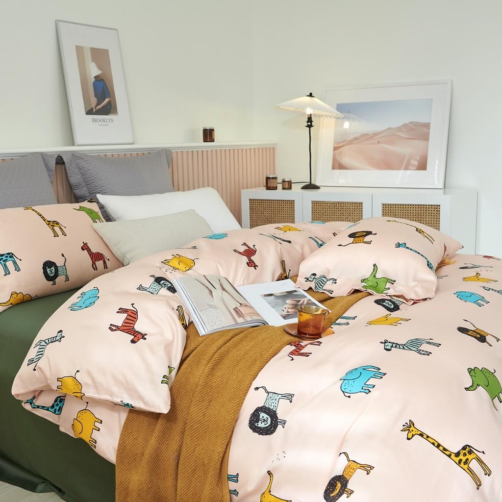 91家纺网 家纺一手货源 找家纺 优然居2020新款60S长绒棉活性印花四件套 长颈鹿乐园