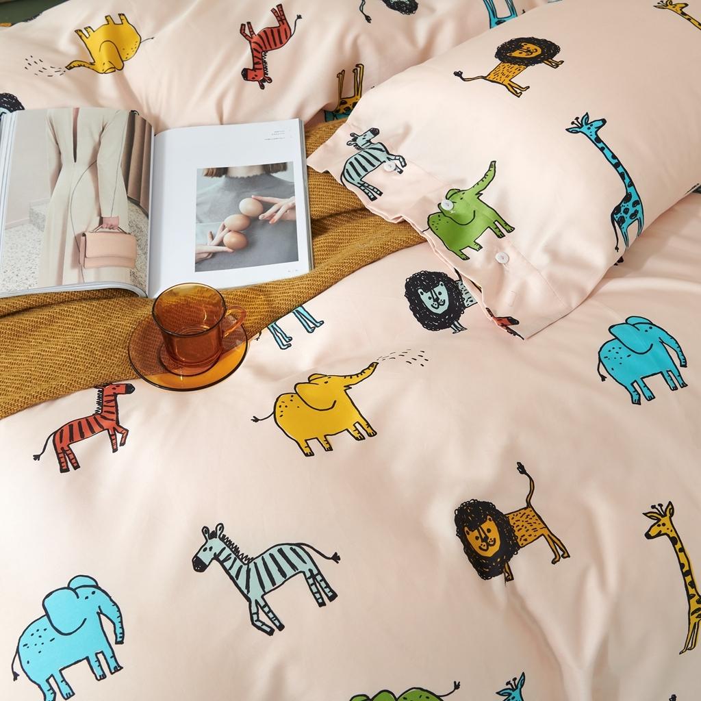 91家纺网 家纺一手货源 找家纺 优然居2020新款60S长绒棉活性印花四件套 长颈鹿乐园