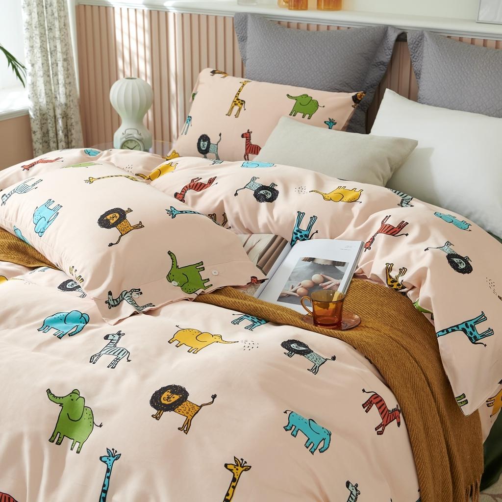 91家纺网 家纺一手货源 找家纺 优然居2020新款60S长绒棉活性印花四件套 长颈鹿乐园