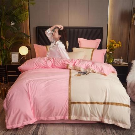 91家纺网 家纺一手货源 找家纺 铠畅 2020新款织带款水晶绒四件套 唯爱-白粉