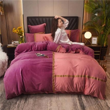 91家纺网 家纺一手货源 找家纺 铠畅 2020新款织带款水晶绒四件套 唯爱-裸豆沙