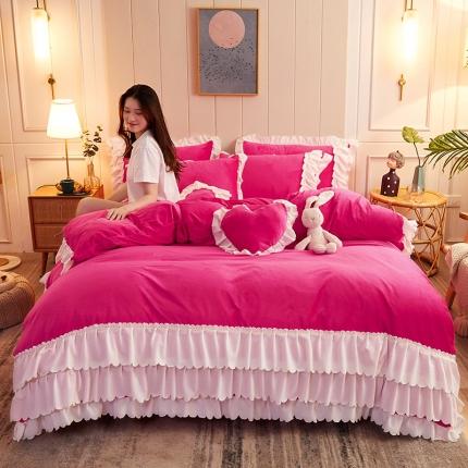 91家纺网 家纺一手货源 找家纺 铠畅 2020新款水晶绒四件套 甜蜜时光-玫红
