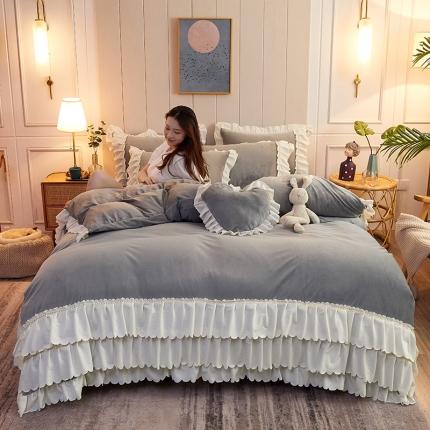 91家纺网 家纺一手货源 找家纺 铠畅 2020新款水晶绒四件套 甜蜜时光-浅灰