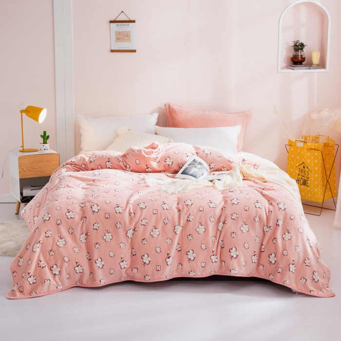 91家纺网 家纺一手货源 找家纺 来菲毛毯25新款270克毛毯印花加厚珊瑚绒毯子柔软法兰绒休闲毯鸡蛋花