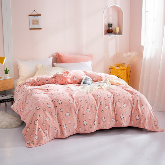 91家纺网 家纺一手货源 找家纺 来菲毛毯25新款270克毛毯印花加厚珊瑚绒毯子柔软法兰绒休闲毯鸡蛋花