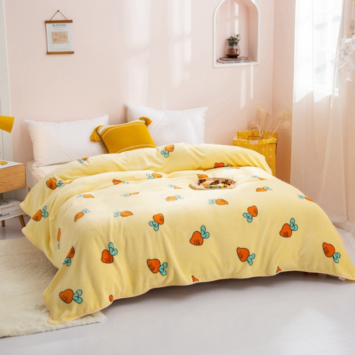 91家纺网 家纺一手货源 找家纺 来菲毛毯25新款270克毛毯印花加厚珊瑚绒毯子柔软法兰绒休闲毯萝卜