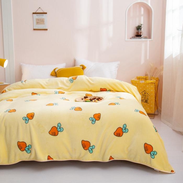 91家纺网 家纺一手货源 找家纺 来菲毛毯25新款270克毛毯印花加厚珊瑚绒毯子柔软法兰绒休闲毯萝卜