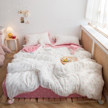 （总）桃子家居2020新品甜蜜爱心毛球牛奶绒系列四件套