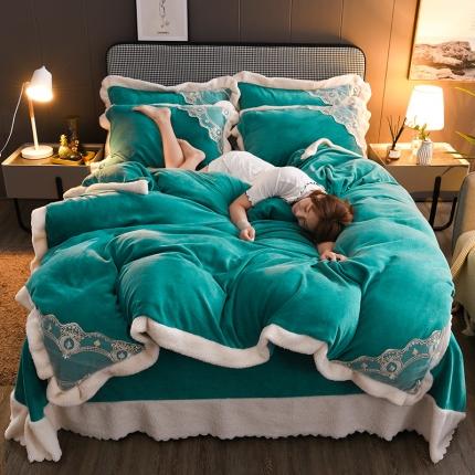 澳洲羽 2024新款牛奶绒蕾丝拼接款四件套 豆绿