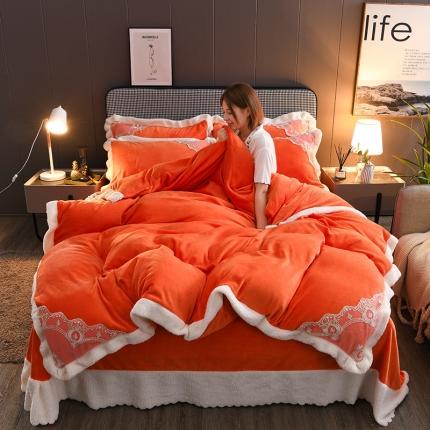 91家纺网 家纺一手货源 找家纺 澳洲羽 2024新款牛奶绒蕾丝拼接款四件套 雅典橘