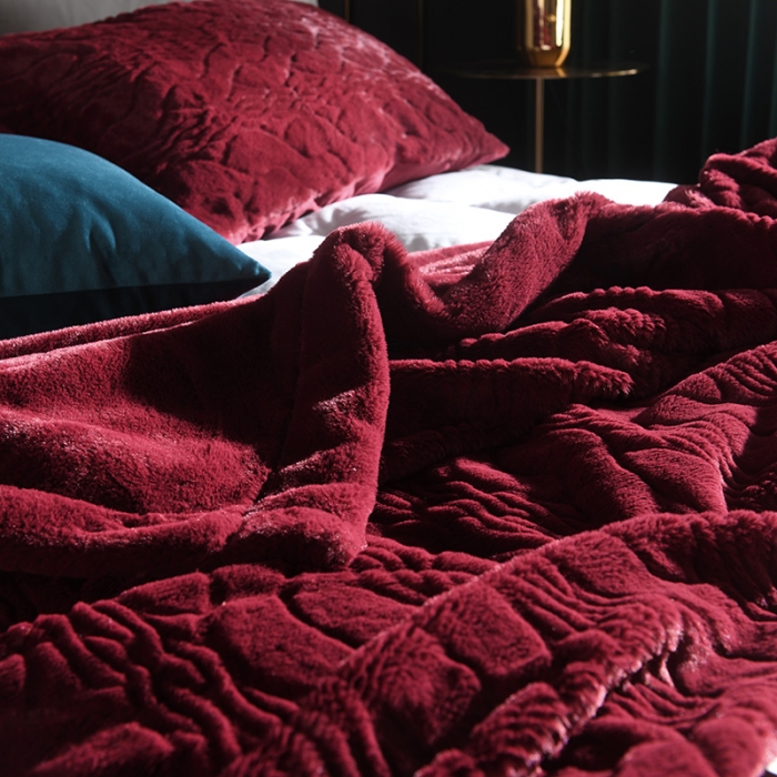 91家纺网 家纺一手货源 找家纺 (总） 卡奥 2021纯色貂皮毯子加厚仿皮草盖毯银狐绒毛毯