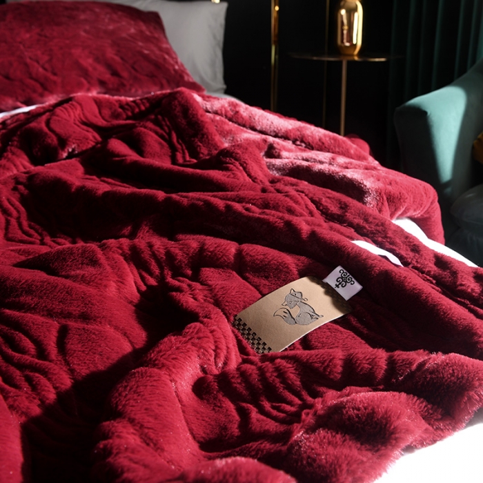 91家纺网 家纺一手货源 找家纺 (总） 卡奥 2021纯色貂皮毯子加厚仿皮草盖毯银狐绒毛毯