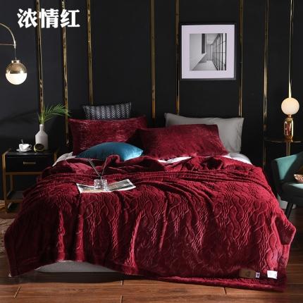 91家纺网 家纺一手货源 找家纺 卡奥 2021纯色貂皮毯子加厚仿皮草盖毯银狐绒毛毯 浓情红