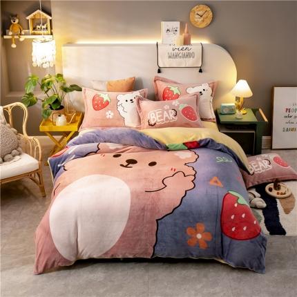 91家纺网 家纺一手货源 找家纺 塔塔 2025新款牛奶绒大版四件套 幸运熊