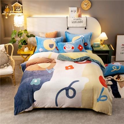 91家纺网 家纺一手货源 找家纺 塔塔 2025新款牛奶绒大版四件套 怦然心动