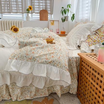 婳庭 2020新款小碎花蕾丝边水洗棉印花四件套 盎然