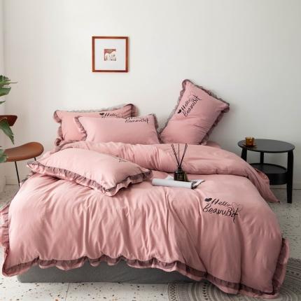 91家纺网 家纺一手货源 找家纺 睡美美 2025新款韩风水洗棉四件套 莫兰迪-粉