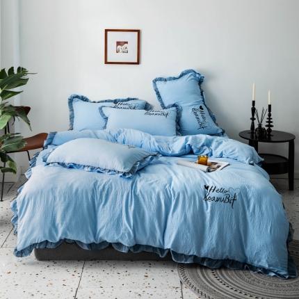 91家纺网 家纺一手货源 找家纺 睡美美 2025新款韩风水洗棉四件套 莫兰迪-兰