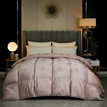 绒研羽绒 2025新款真丝大提花乔治面包鹅绒被冬被春秋被芯 藕粉