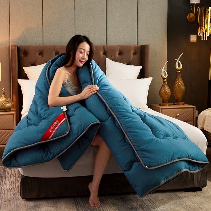 91家纺网 家纺一手货源 找家纺 天瑜家纺 2023新款磨毛压花冬被 蓝色