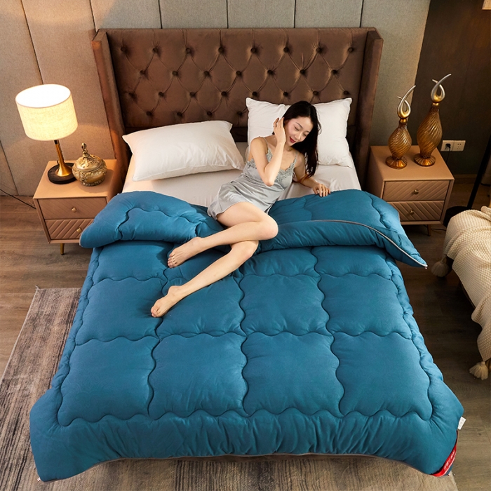 91家纺网 家纺一手货源 找家纺 天瑜家纺 2023新款磨毛压花冬被 蓝色