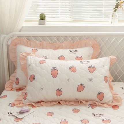 91家纺网 家纺一手货源 找家纺 爱妮玖玖 2025新款 夏风系列 全棉印花夹棉花边枕套