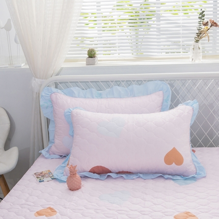 91家纺网 家纺一手货源 找家纺 爱妮玖玖 2025新款 夏风系列 全棉印花夹棉花边枕套