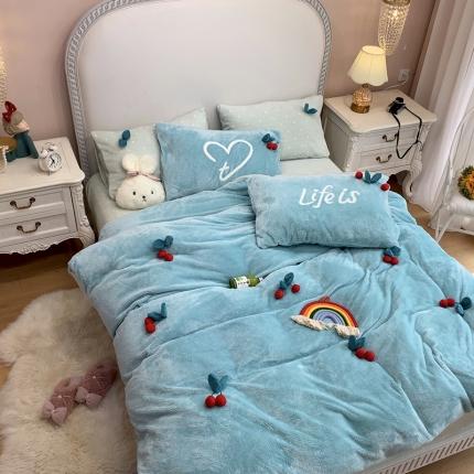 91家纺网 家纺一手货源 找家纺 三朵2020新款立体手工绣花山羊绒四件套 樱桃水兰