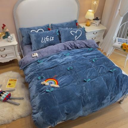 91家纺网 家纺一手货源 找家纺 三朵2020新款立体手工绣花山羊绒四件套 豆苗兰