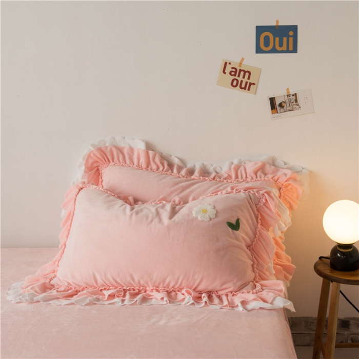 91家纺网 家纺一手货源 找家纺 淑女公社 2020新款秋冬毛巾绣13色四件套 小雏菊粉玉