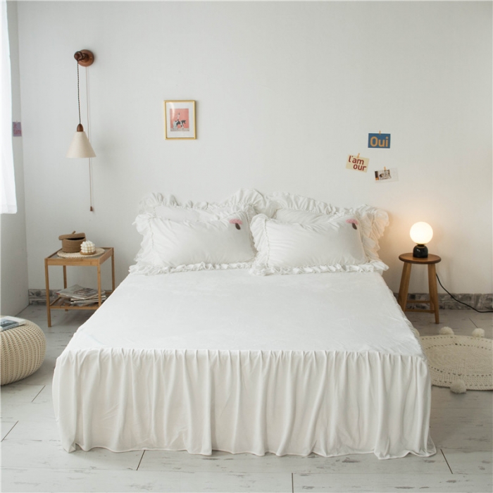 91家纺网 家纺一手货源 找家纺 淑女公社 2020新款秋冬毛巾绣13色四件套 小蘑菇白色