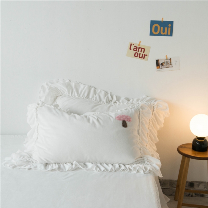 91家纺网 家纺一手货源 找家纺 淑女公社 2020新款秋冬毛巾绣13色四件套 小蘑菇白色