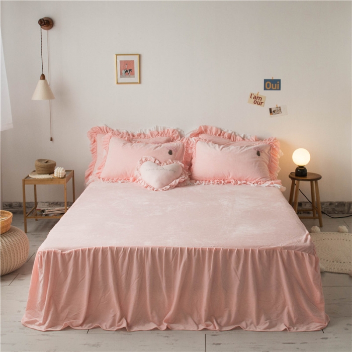 91家纺网 家纺一手货源 找家纺 淑女公社 2020新款秋冬毛巾绣13色四件套 小蘑菇粉玉