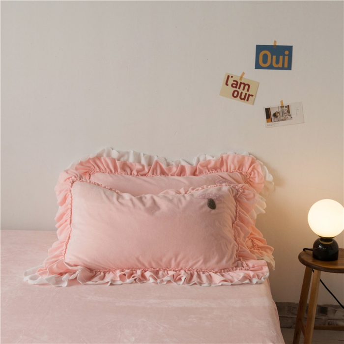 91家纺网 家纺一手货源 找家纺 淑女公社 2020新款秋冬毛巾绣13色四件套 小蘑菇粉玉