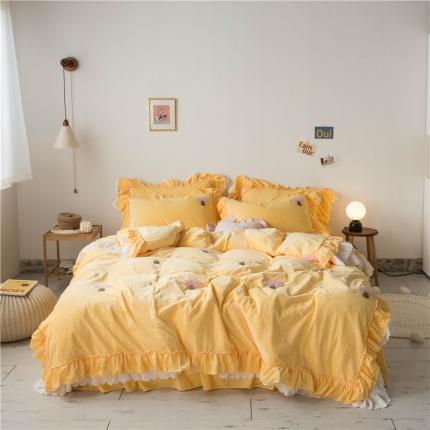 淑女公社 2020新款秋冬毛巾绣13色四件套 小蘑菇嫩黄