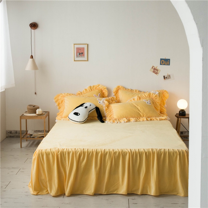 91家纺网 家纺一手货源 找家纺 淑女公社 2020新款秋冬毛巾绣13色四件套 小兔子嫩黄