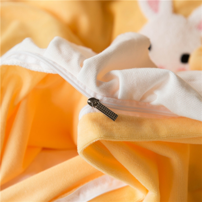 91家纺网 家纺一手货源 找家纺 淑女公社 2020新款秋冬毛巾绣13色四件套 小兔子嫩黄