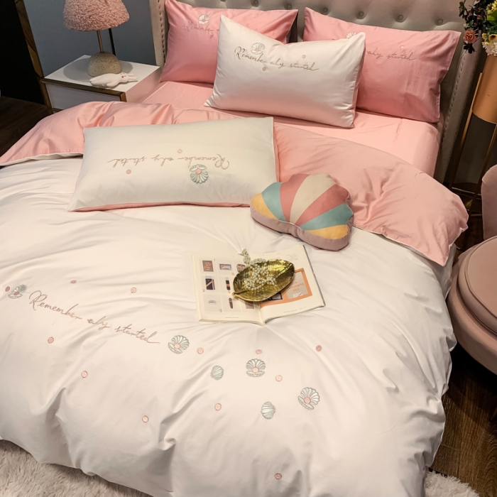 91家纺网 家纺一手货源 找家纺 眠帛家居 2020新款贡缎全棉绣花系列 贝壳白