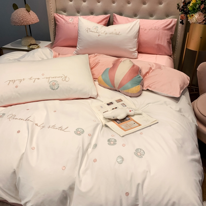 91家纺网 家纺一手货源 找家纺 眠帛家居 2020新款贡缎全棉绣花系列 贝壳白