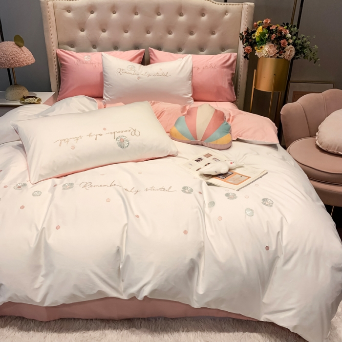 91家纺网 家纺一手货源 找家纺 眠帛家居 2020新款贡缎全棉绣花系列 贝壳白