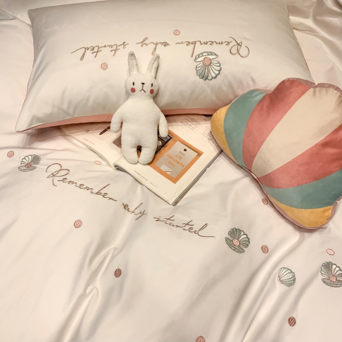 91家纺网 家纺一手货源 找家纺 眠帛家居 2020新款贡缎全棉绣花系列 贝壳白