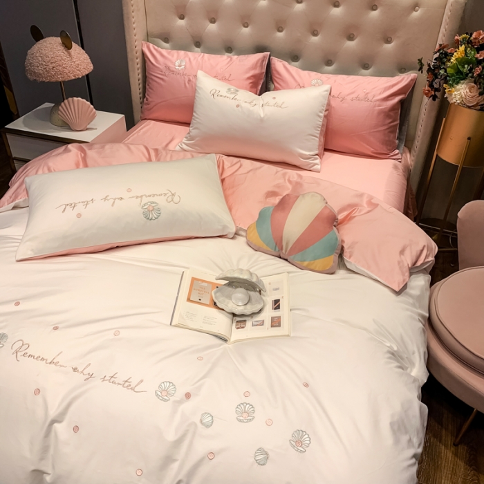 91家纺网 家纺一手货源 找家纺 眠帛家居 2020新款贡缎全棉绣花系列 贝壳白