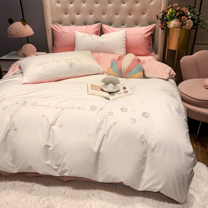 91家纺网 家纺一手货源 找家纺 眠帛家居 2020新款贡缎全棉绣花系列 贝壳白