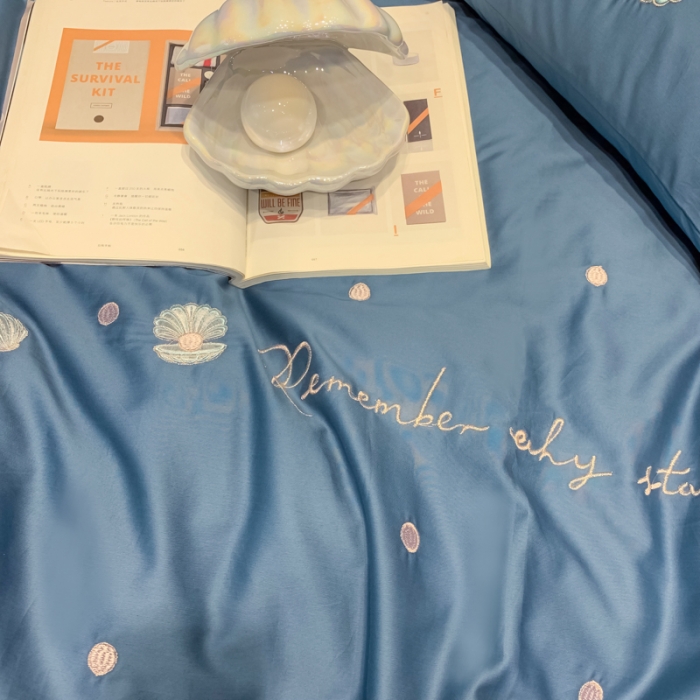 91家纺网 家纺一手货源 找家纺 眠帛家居 2020新款贡缎全棉绣花系列 贝壳宾利兰