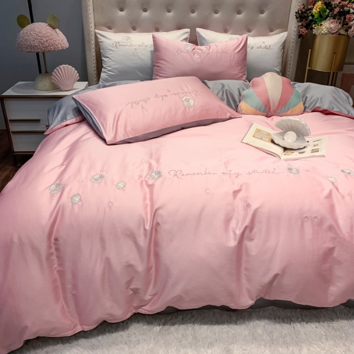 91家纺网 家纺一手货源 找家纺 眠帛家居 2020新款贡缎全棉绣花系列 贝壳奶油粉