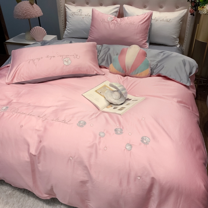 91家纺网 家纺一手货源 找家纺 眠帛家居 2020新款贡缎全棉绣花系列 贝壳奶油粉