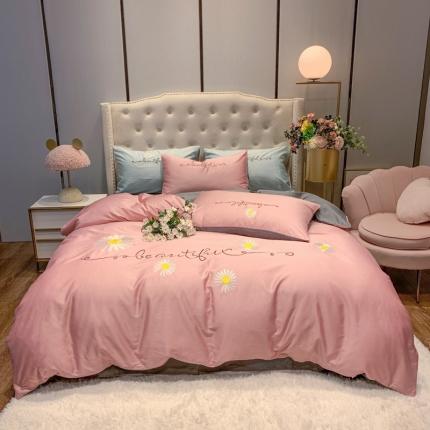 91家纺网 家纺一手货源 找家纺 眠帛家居 2020新款贡缎全棉绣花系列 雏菊豆沙